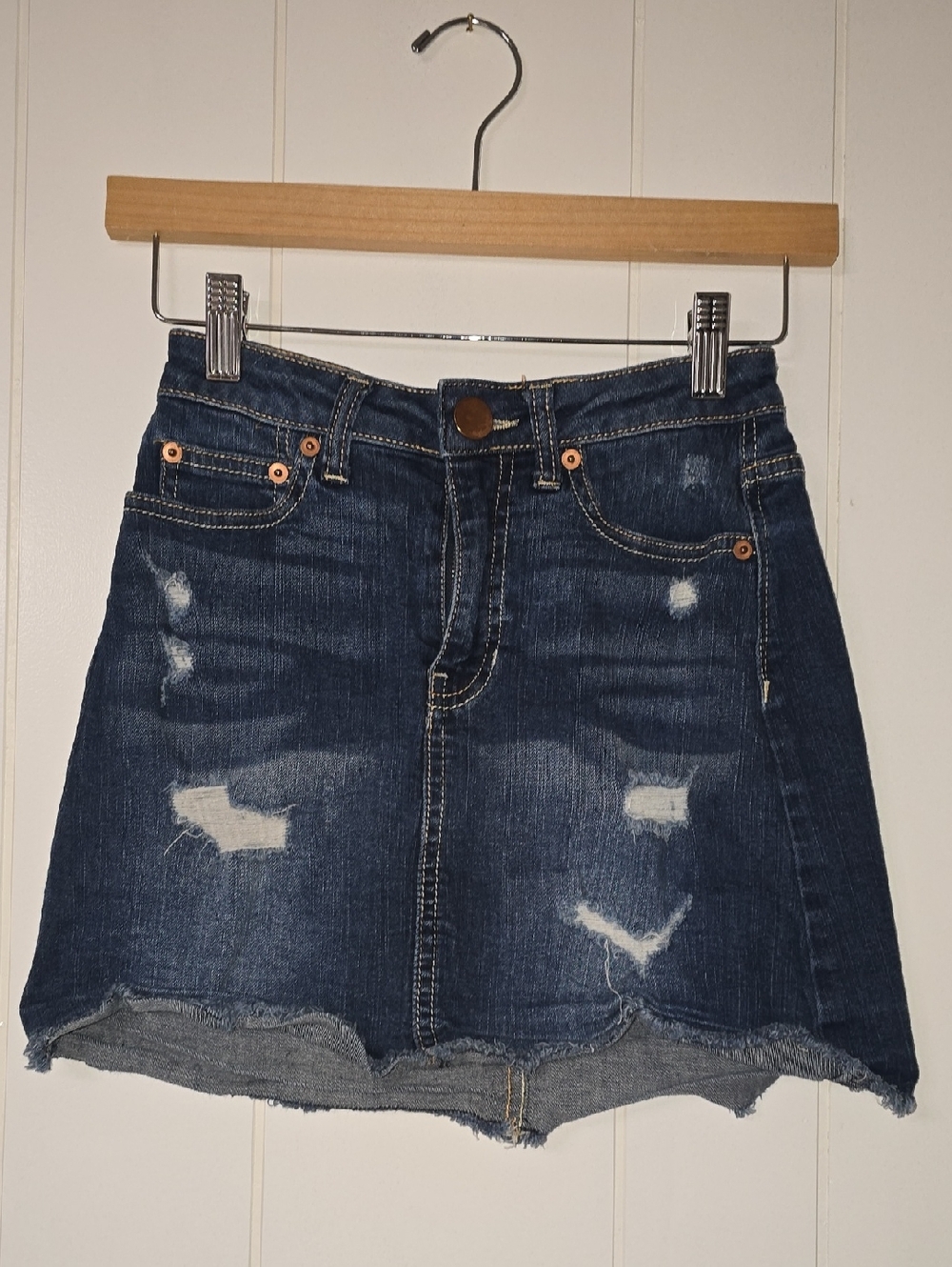 No Boundaries Dark Blue Distressed Denim Mini Skirt